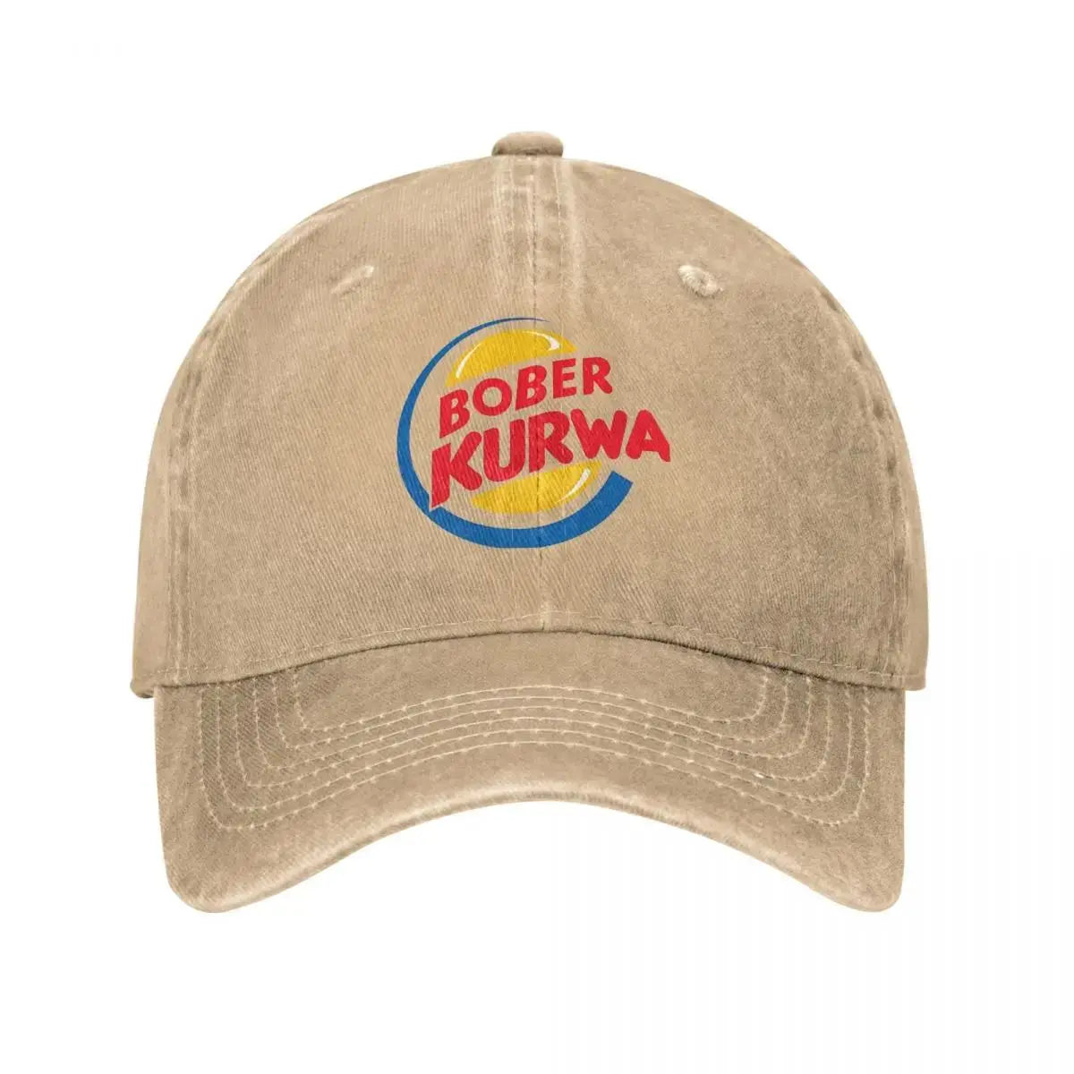 Casquette de baseball Burger King inspirée du mème « Bober Kurwa » – Casquettes en denim vieilli – Style vintage – Activités de plein air – Casquette souple non structurée