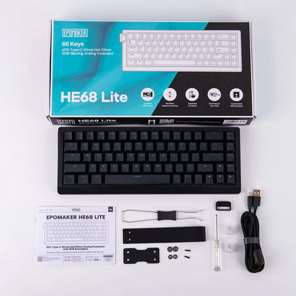 EPOMAKER HE68 Lite 65% ANSI US Layout Tray-Mounted Wired Hall Effect Magnetic Mechanical Keyboard DKS SOCD RGB Backlight