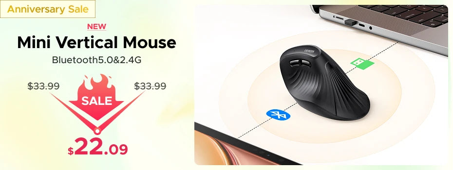 UGREEN Wireless Ergonomic Mouse 4000 DPI Silent Wireless Mouse with 6 Buttons, 2.4G & Bluetooth Ergonomic Mouse for Laptop, MacBook, PC & Tablet