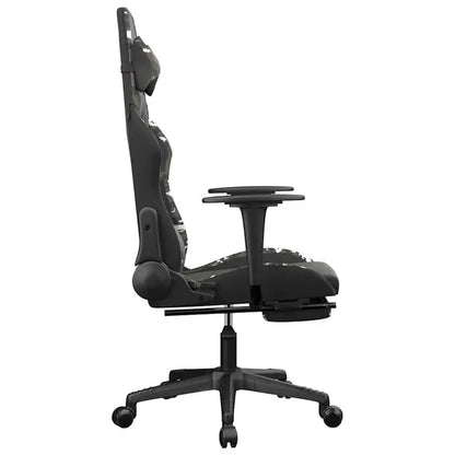 Gaming Chair Massage Footrest Black & Camouflage 67X64X116-127 cm in Imitation Leather, 360 Adjustable Reclining Seat ° Load Capacity 110 kg