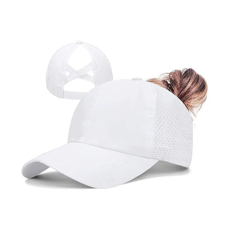 Women Summer Quick Dry Mesh Baseball Cap Solid Color Cross Ponytail Hat Athleisure
