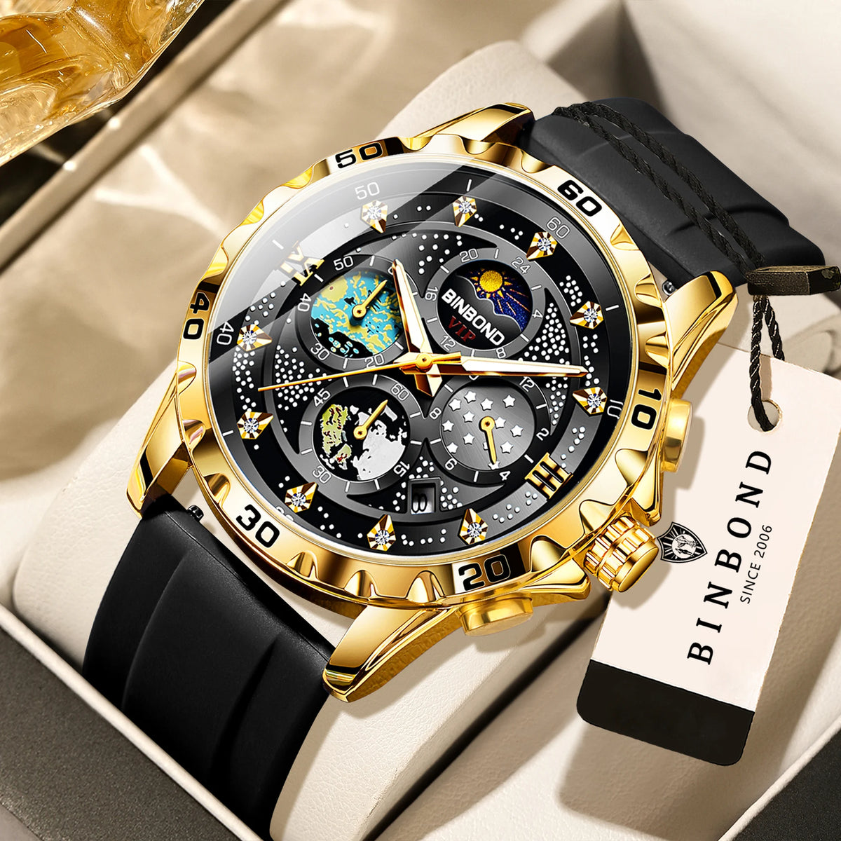 Luxus-Quarzuhren von BINBOND für Herren, leuchtend, wasserdicht, Chronograph mit automatischem Datumsanzeige, Business-, Sport- und Freizeit-Style