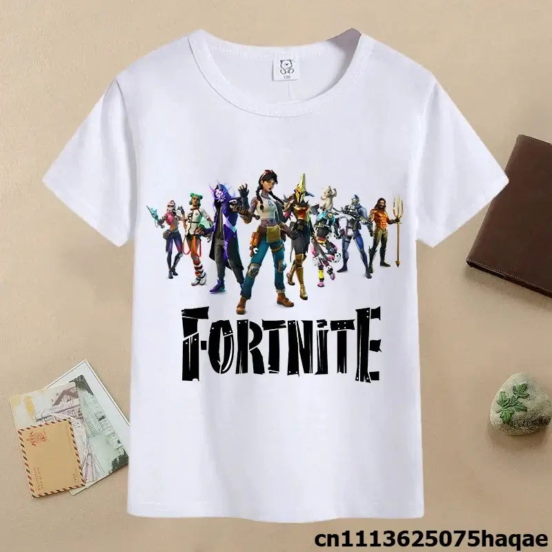 Sommer-Fortnite-Kinder-T-Shirt mit Cartoon-Spielfigur-Print, lässiges Sport-T-Shirt für Jungen, kurzärmelig, Kinderbekleidung