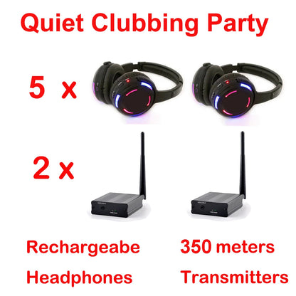 UHF RF Silent Disco Headphones Wireless DJ Headset System with 5 Headphones and 1 Transmitter, 500m Long Range Wireless Silent Party Headphones