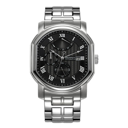 BERNY Men's Mechanical Watch, Top Accuracy, Automatic Wristwatch, Luxury Male Clock, Sapphire, Self-Winding, Waterproof