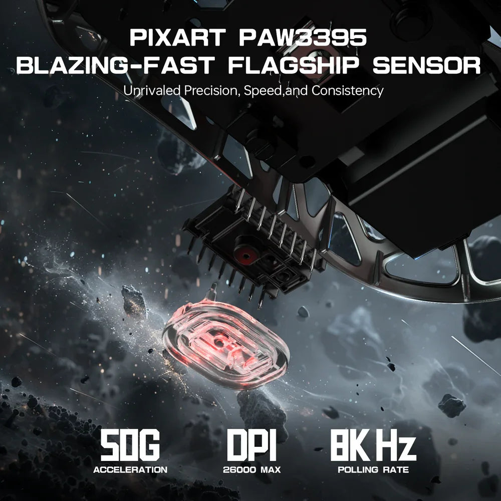 ATTACK SHARK R3 Gaming-Maus aus Magnesiumlegierung 8K SUPERLIGHT 8000Hz 6 einstellbare DPI-Stufen bis zu 26000 PAW3395 BT/2.4G kabellos/kabelgebunden