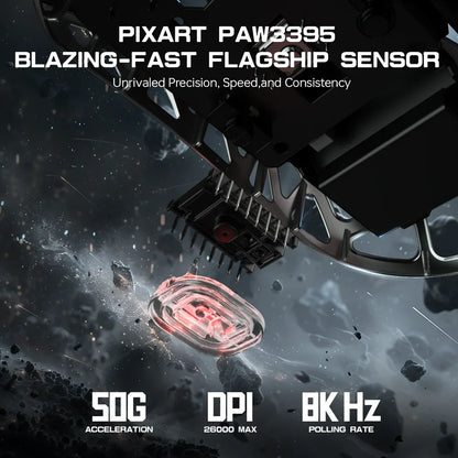 Herní myš ATTACK SHARK R3 z hořčíkové slitiny 8K SUPERLIGHT, 8000Hz, 6 nastavitelných úrovní DPI až do 26000, PAW3395, BT/2.4G bezdrátová/kabelová