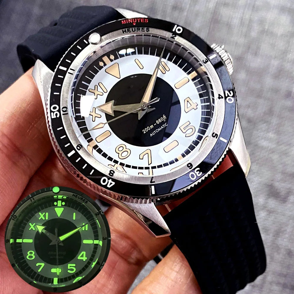 Tandorio Red Blue 40mm PT5000 Japan NH35A Mechanical Automatic Dive Men Watch 20ATM Waterproof Domed Sapphire Screw Crown Reloj
