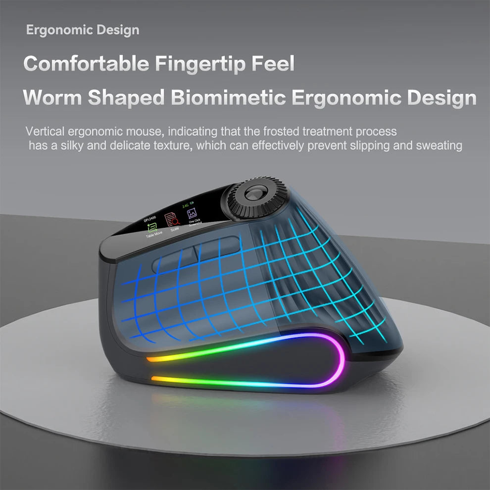 Wireless Ergonomic Mouse with Smart Flying Scroll, Bluetooth & 2.4G Rechargeable RGB Backlit Ergonomic Mouse, Adjustable DPI Gaming Mouse for PC, Laptop & Mac