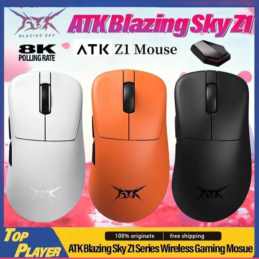 ATK Z1 Pro Max Ultra trådløs gaming-mus med tilpassede fødder, PAW3950 Ultra Smart Speed Wireless, 8k polling rate og 0.39ms lav latenstid