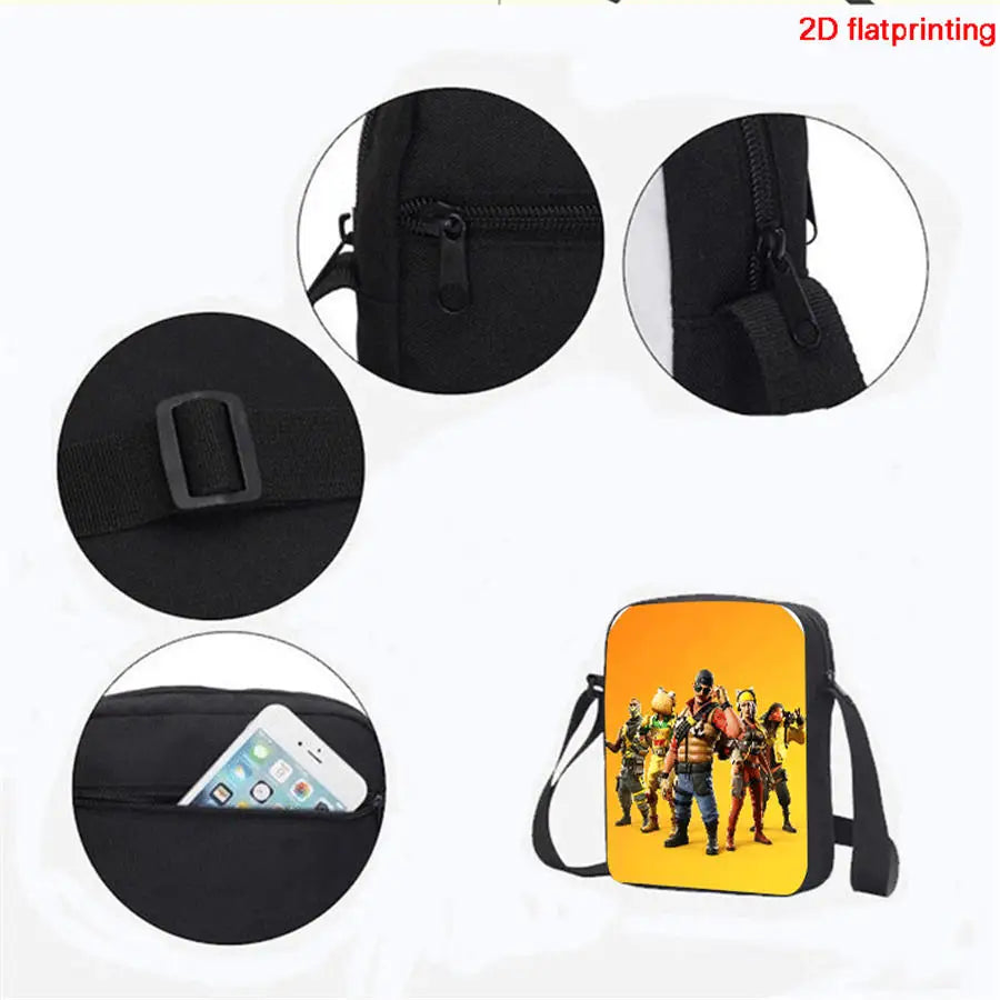 FORTNITE 3Pcs Lightweight Backpack With Front Pocket,Crossbody Bag&Pencil Case For Age 5-9 Boys Girls,Free 3D Printed Keychain.