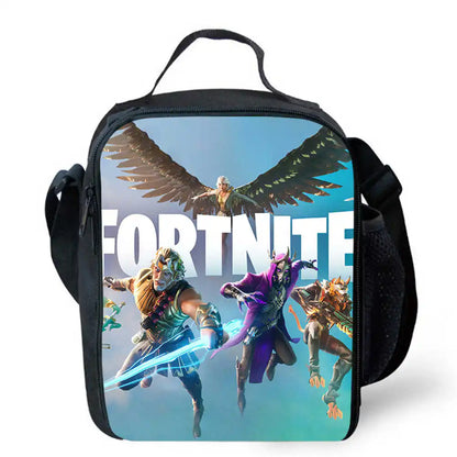 Bolsas de almuerzo para niños, bolsas escolares y de picnic Fortnite de dibujos animados para niñas y niños, bolsas térmicas portátiles y ligeras para almuerzo infantil