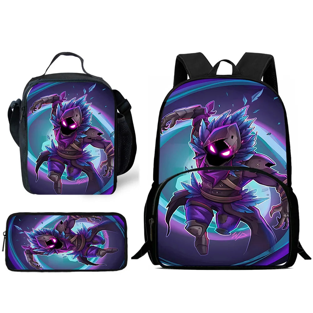 Trendiges Gaming-Design Kinder-Rucksack F-FortniteS mit Lunchbag und Federmäppchen, Schulranzen mit großem Fassungsvermögen für Jungen und Mädchen, ideales Geschenk