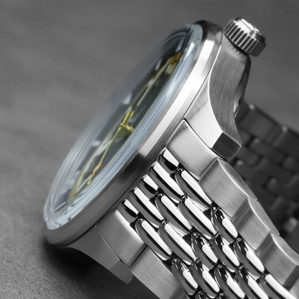 CADISEN Automatic Mechanical Watch Man Silver Business Casual Waterproof Watch Japan MIYOTA 8215 Movement Domed Glass Mens Watch