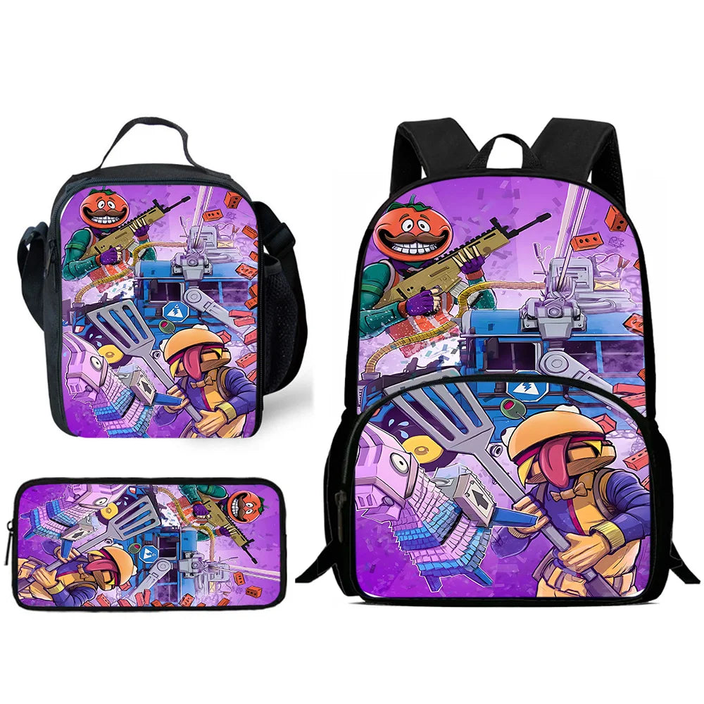 Hot-Game-Kinderrucksäcke mit Lunchbag und Federmäppchen, große Schultaschen für Schüler, Design F – FortniteS, für Jungen und Mädchen, ideales Geschenk