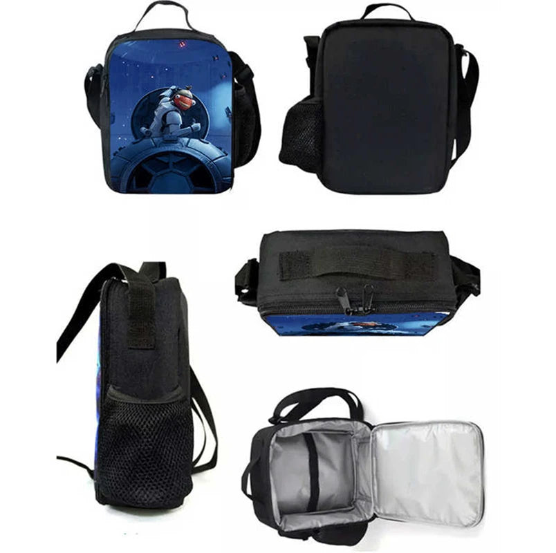 Bolsas de almuerzo para niños, bolsas escolares y de picnic Fortnite de dibujos animados para niñas y niños, bolsas térmicas portátiles y ligeras para almuerzo infantil