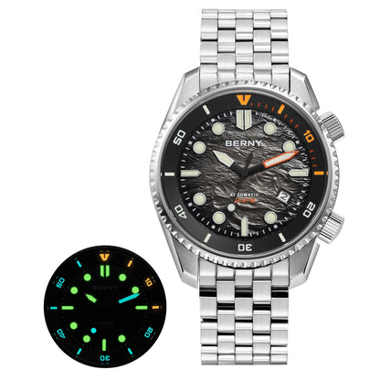 BERNY 20ATM Automatic Men's Watch Diver Sports Diving Watches Luxury Sapphire 316L Stainless Steel Mechanical Waterproof Watches