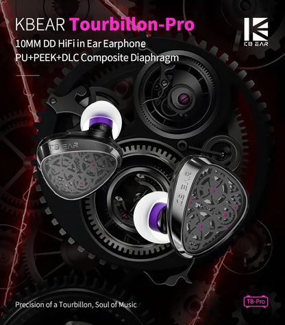 KBEAR Tourbillon-Pro TB-PRO HiFi Wired Earbuds 10mm Dynamic Driver In-Ear Earphones, High Resolution Type-C HIFI Wired Earbuds with PU+PEEK+DLC Diaphragm