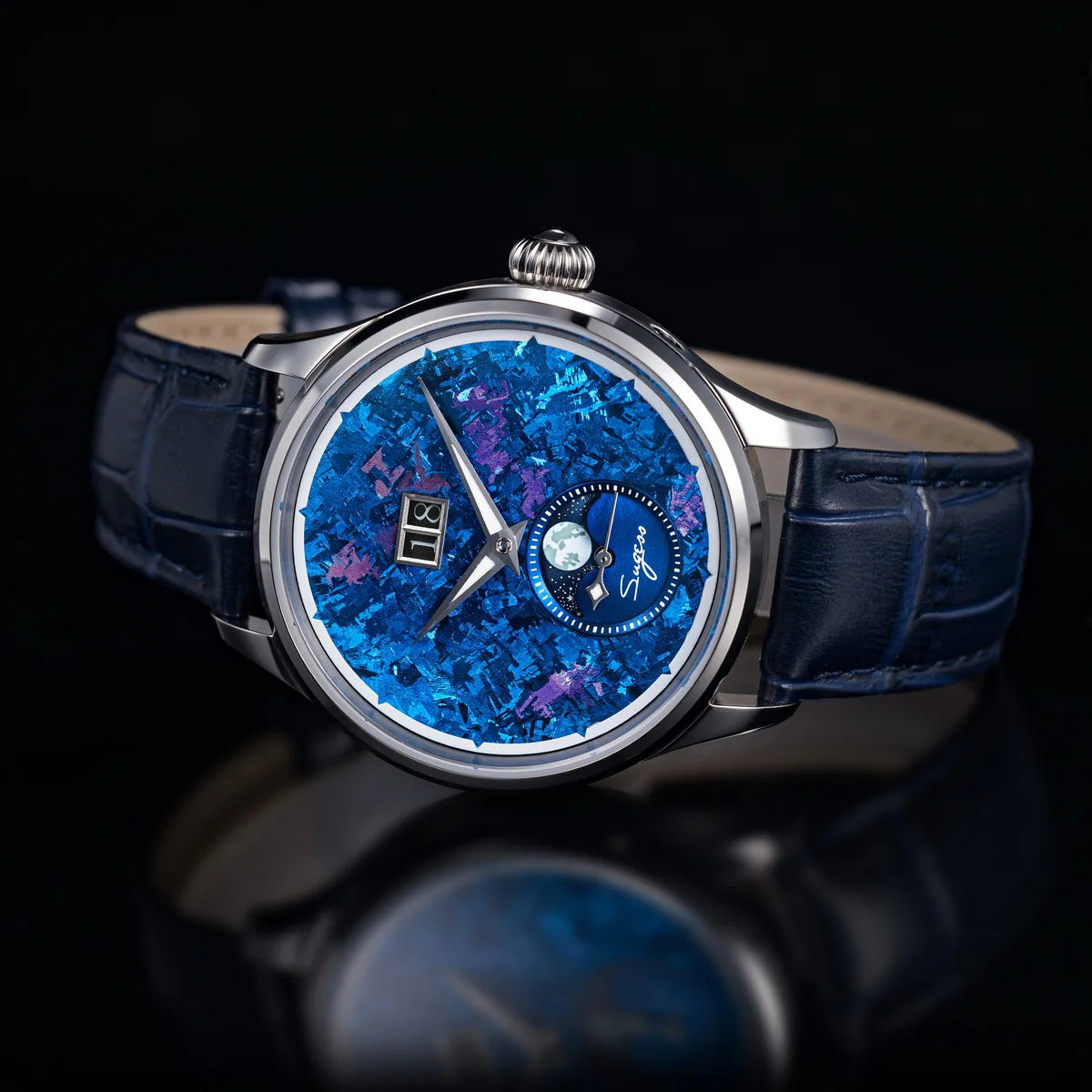 Sugess Watch of Men Moonphase ST2528 Movement Automatic Mechanical Wristwatches Waterproof Sapphire Crystal Titanium Dial S401