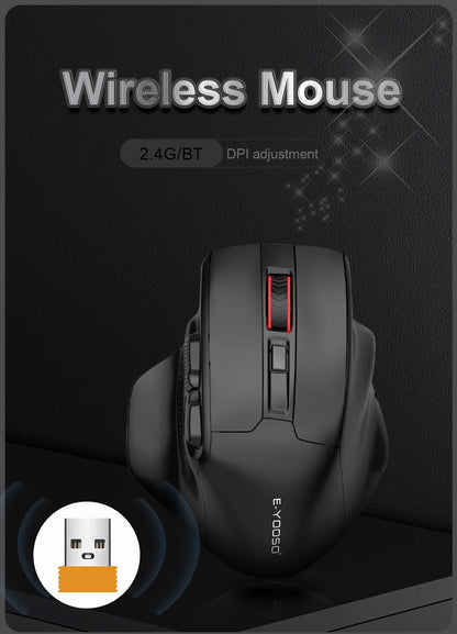 Ratón gaming E-YOOSO X-31 Pro USB grande con Bluetooth 2.4G inalámbrico, PAW3212, 4800 DPI, para gamers, ordenador portátil y PC