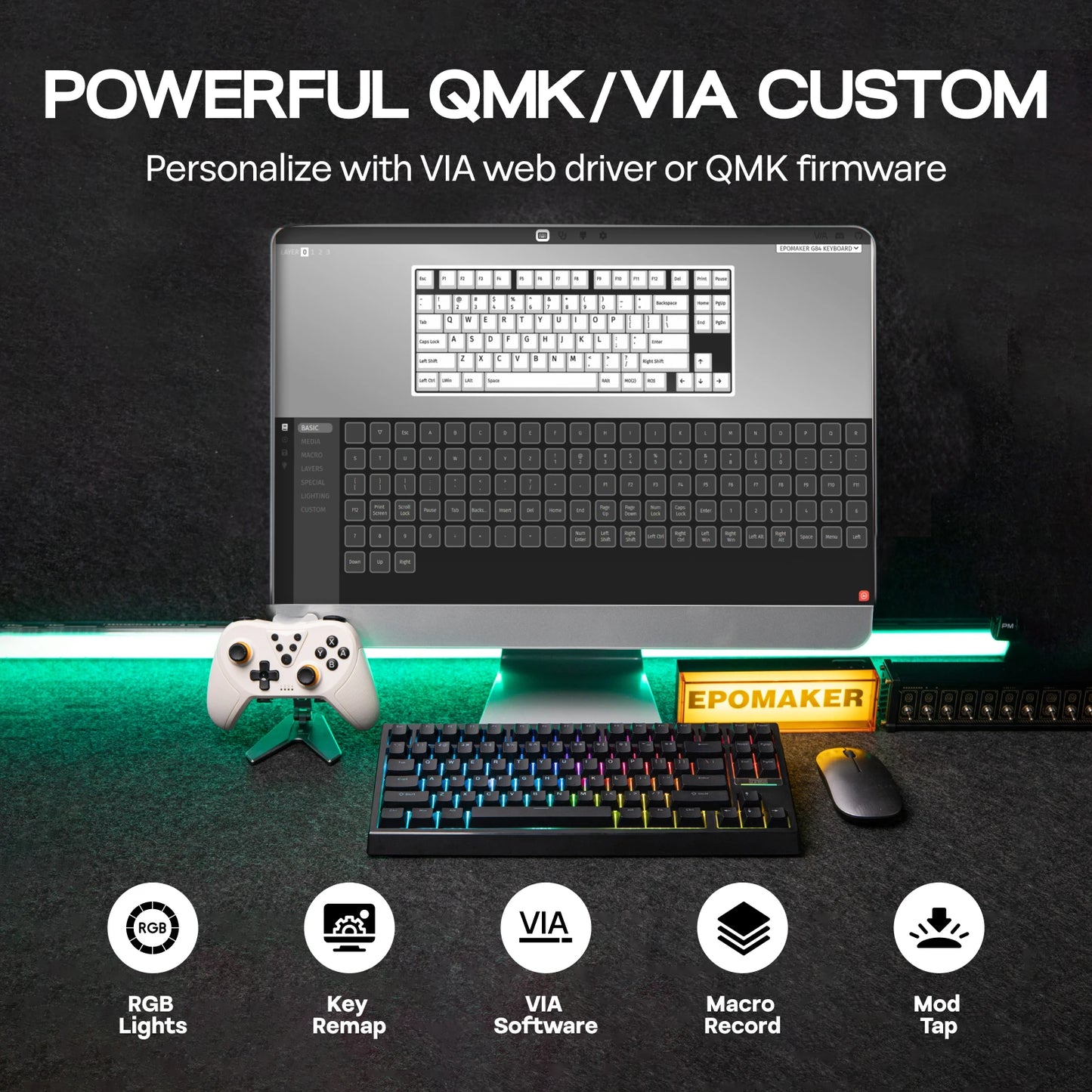 EPOMAKER G84 VIA 80% Layout Hot-Swap Gasket-Mounted Wired/2.4GHz/Bluetooth Wireless Mechanical Keyboard with RGB Backlight