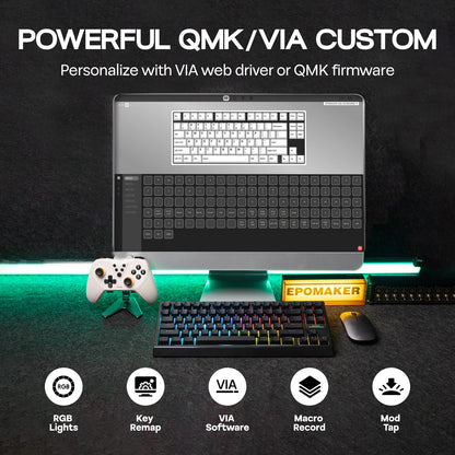 EPOMAKER G84 VIA 80% Layout Hot-Swap Gasket-Mounted Wired/2.4GHz/Bluetooth Wireless Mechanical Keyboard with RGB Backlight