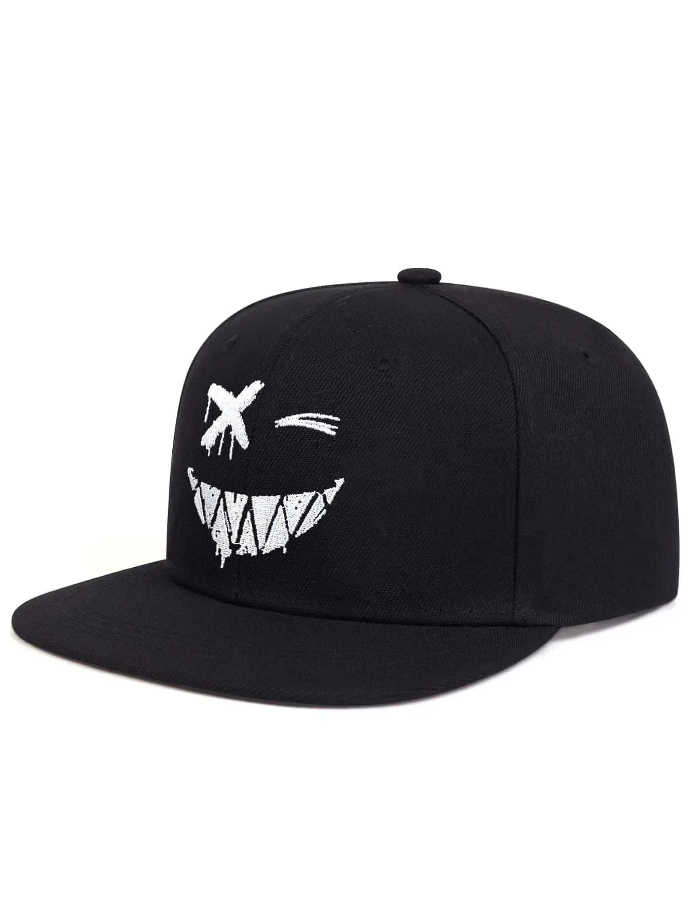 Wide-Brim Baseball Cap 100% Cotton, UV Protection Adjustable with Grin Embroidery & Face Slimming Design