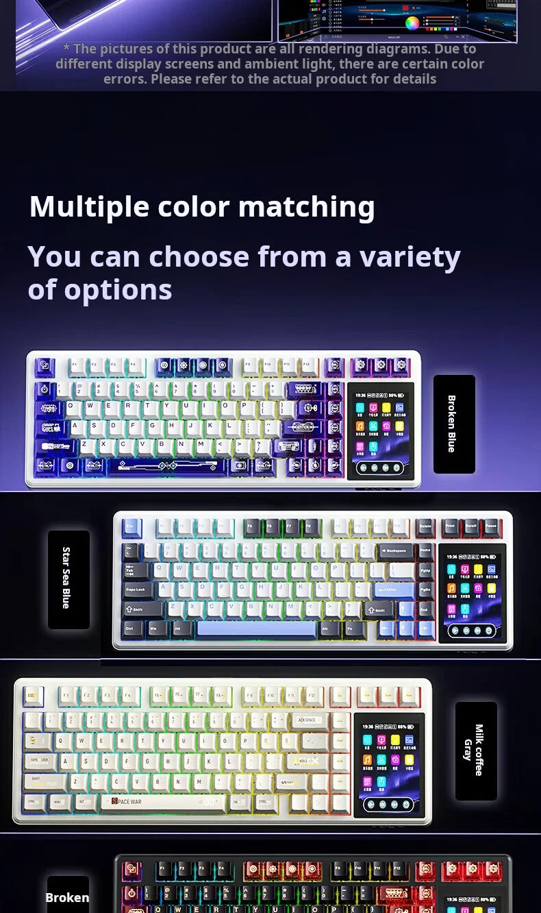 AULA L99 Intelligent Screen Mechanical Keyboard Bluetooth Wireless Tri-mode Night Gaming Laptop Keyboard 8000mAh Raindrop Switch
