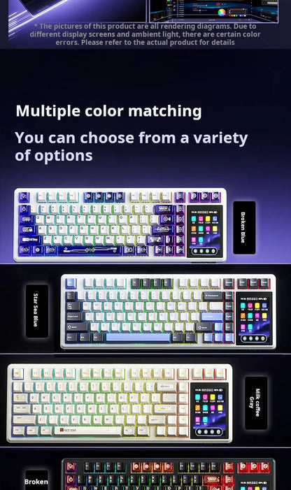 AULA L99 Intelligent Screen Mechanical Keyboard Bluetooth Wireless Tri-mode Night Gaming Laptop Keyboard 8000mAh Raindrop Switch