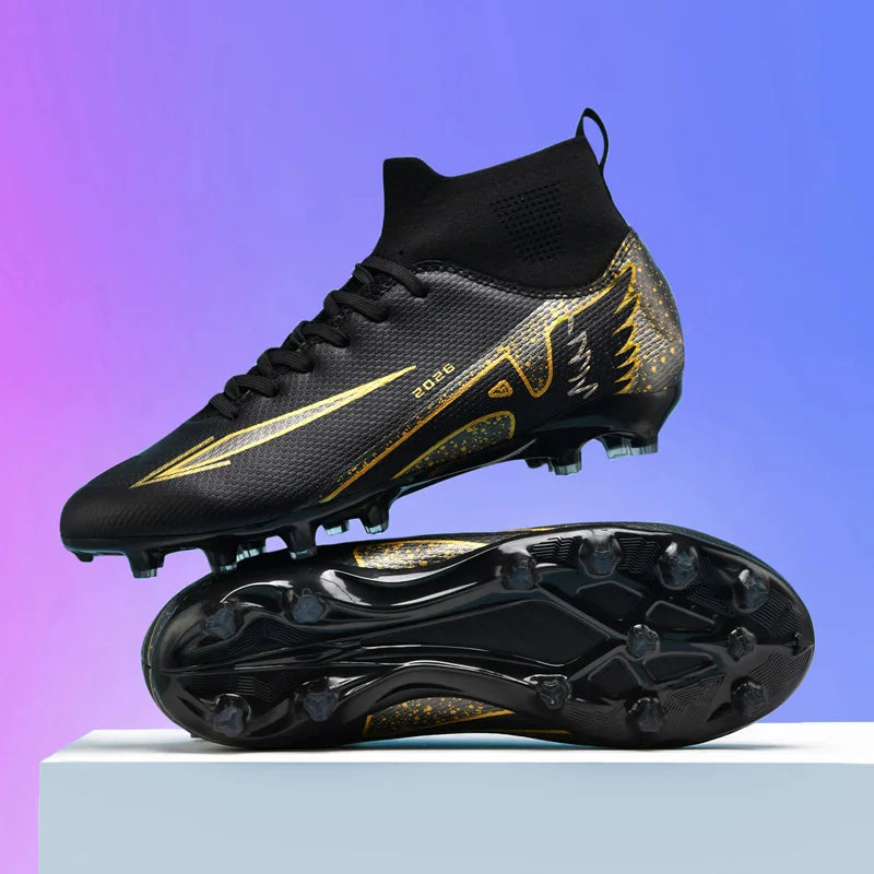 Nouvelles chaussures de football pour hommes, chaussures de football en salle de haute qualité, chaussures de sport, futsal, cheville haute, antidérapantes, ultralégères, antidérapantes pour l'extérieur