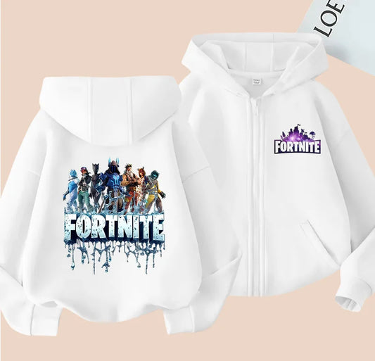 Hanorac cu fermoar pentru copii New Fortnites, model tip jachetă cu imprimeu personaj de joc cartoon, pentru toamnă și iarnă, îmbrăcăminte pentru băieți