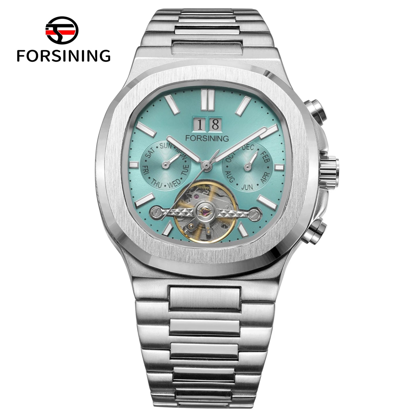 Forsining 481 Man New Tourbillon  Brands Watch Week Date Automatic Movement Mechanical Watches Stainless Steel Waterproof Clock