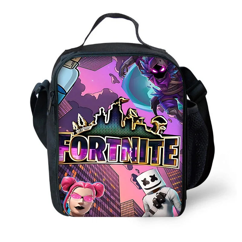 Hot Game FortniteS gyermek hőszigetelt, nagy kapacitású táska fiú és lány diákoknak, kültéri piknikhez, újrafelhasználható hőtartó hűtőtáska és uzsonnásdoboz