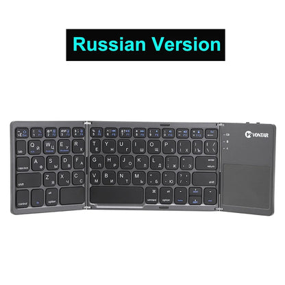 2026 Folding Bluetooth Keyboard Wireless Klavye English Russian with Type-C Charge Port for IOS/Android/Windows ipad Tablet