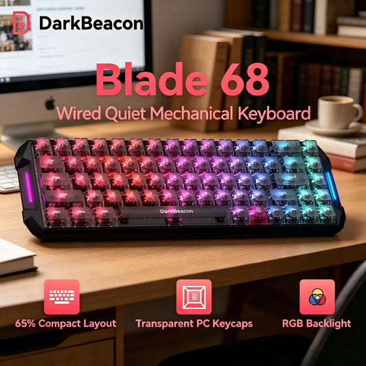 DarkBeacon Blade 68 RGB Silent Mechanical Gaming Keyboard Hot Swappable Wired N-Key Rollover 65% Compact Keyboard for PC Gamer