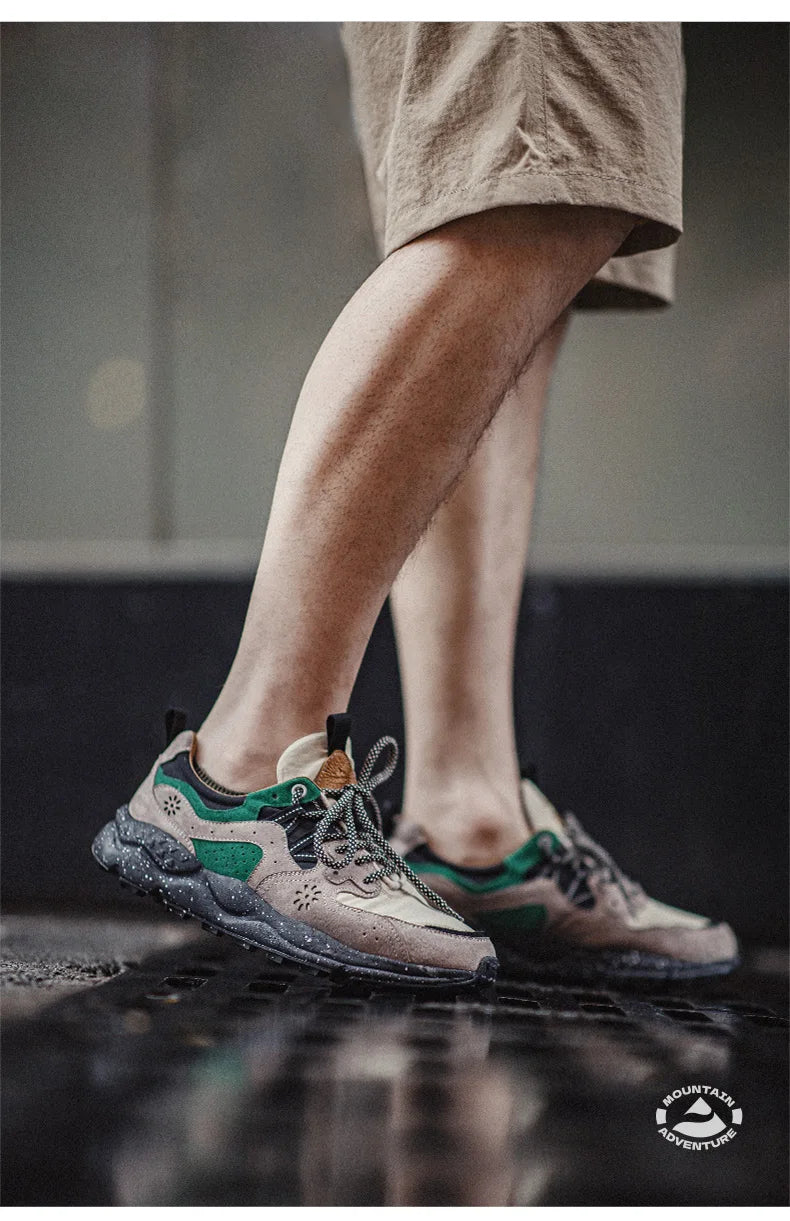 Maden Patchwork Outdoor Jogging Sports Shoes Breathable Lace-Up Trendy Sneakers for Men's Summer Casual Running Thick Sole Shoes