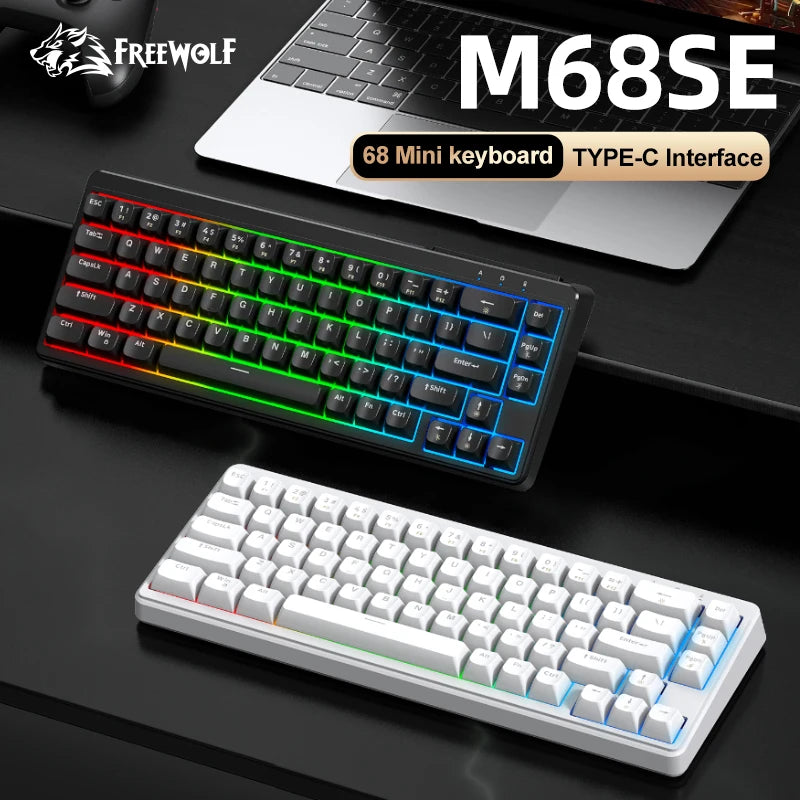 FREEWOLF M68SE Mechanical Feel Keyboard 68 Keys Mini Wired Compact Keyboard Silent for Laptops,Gaming and Office Use