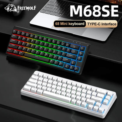FREEWOLF M68SE Mechanical Feel Keyboard 68 Keys Mini Wired Compact Keyboard Silent for Laptops,Gaming and Office Use