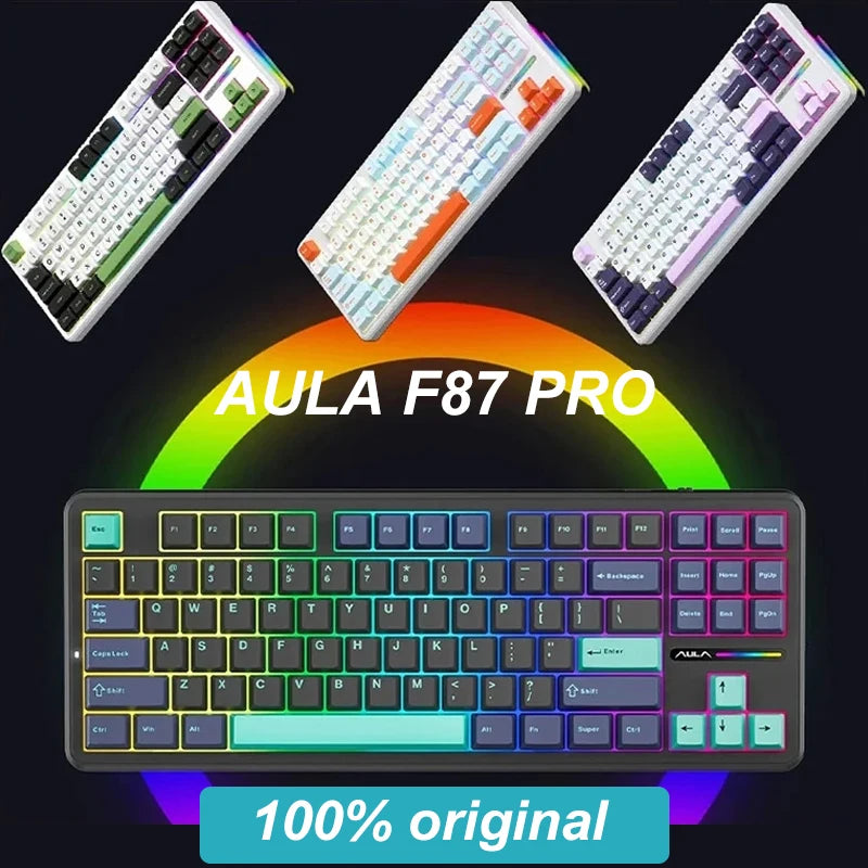AULA F87 Pro Mechanical Keyboard 2.4g/Usb/Bluetooth Tri Mode Wireless 87 Key 5 Layer Silencing Filling Suitable For Gam Original