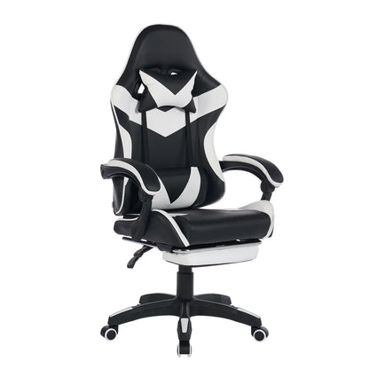 360° Swivel Ergonomic Racing Design Gaming Chair Leather High Back Office Chair Height Adjustable Task Chair, Black & White