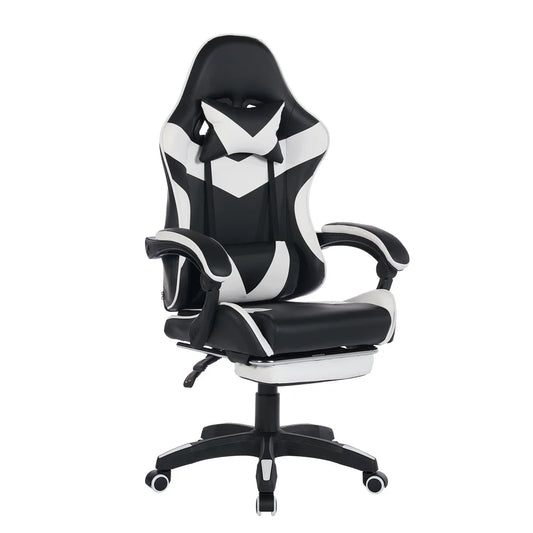 Ergonomic Racing Gaming Chair Leather High Back Swivel Office Chair with Footrest, Adjustable Height, Lumbar Support & Massage Function