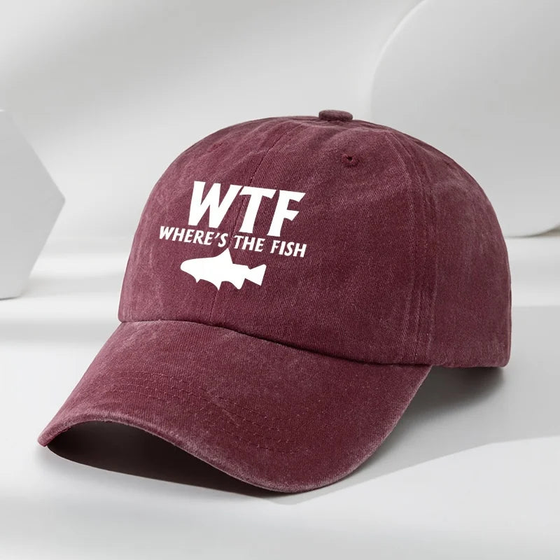 WTF fish print outdoor men's washed baseball cap retro duckbill cap sports casual baseball cap