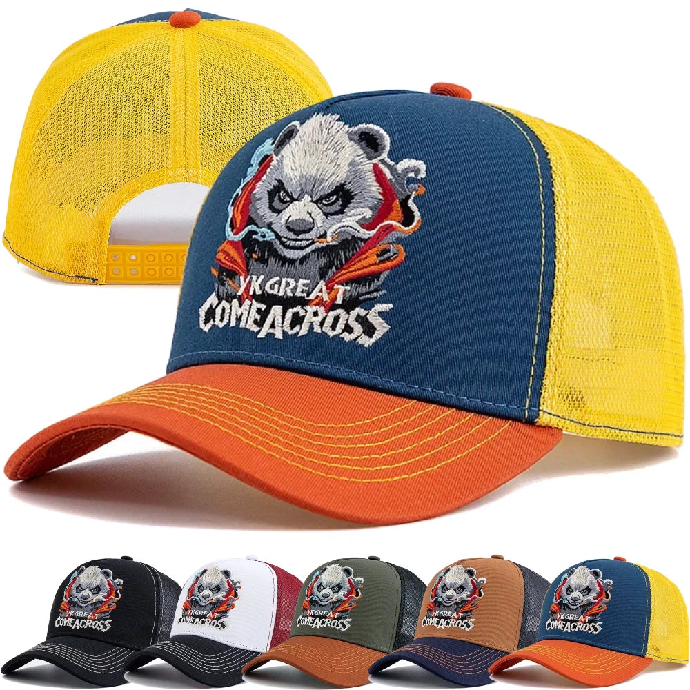 Styl unisex – fajna czapka z daszkiem z haftem pandy, eleganckie czapki typu trucker dla mężczyzn i kobiet, oddychająca czapka letnia do noszenia na co dzień i na świeżym powietrzu