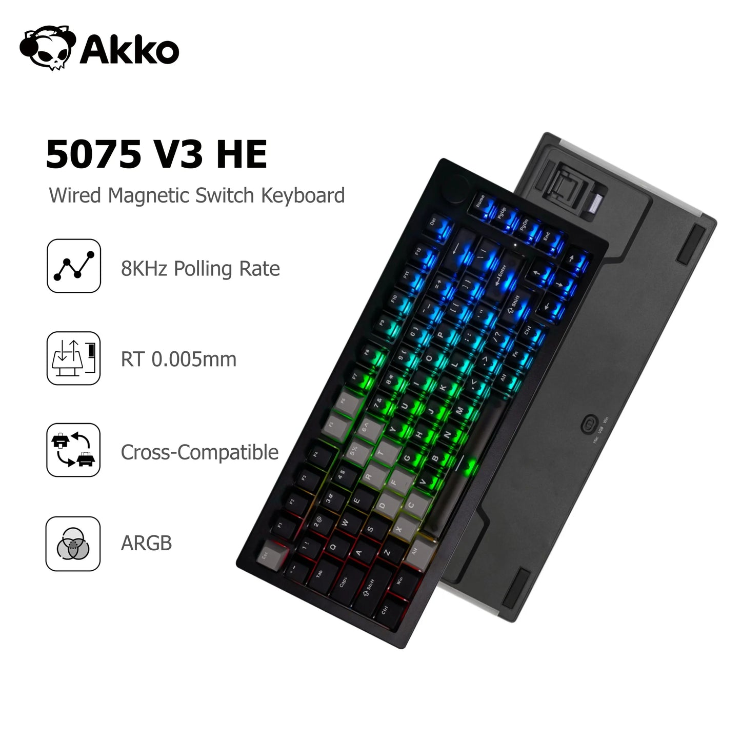 Akko 5075 V3 HE Magnetic Keyboard 75%  Custom Mechanical Gaming Keyboard Rapid Trigger 0.005mm 8K Polling Rate ARGB