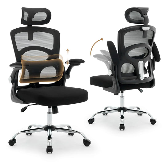 Ergonomic High-Back Mesh Office Chair with Adjustable Headrest, Lumbar Support, 360° Swivel Rolling Computer & Gaming Chair for Home Office