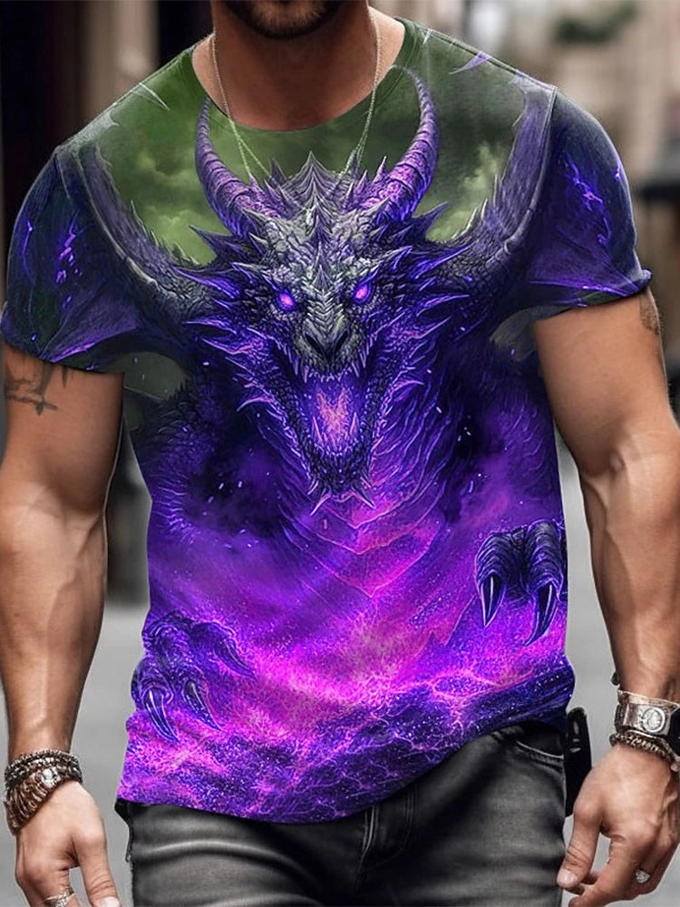 2024 Summer Street Style Fashion Men's T-shirt Urban Everyday Casual Short-sleeved Top 3D Dragon Print Men's Outdoor T-shirt
