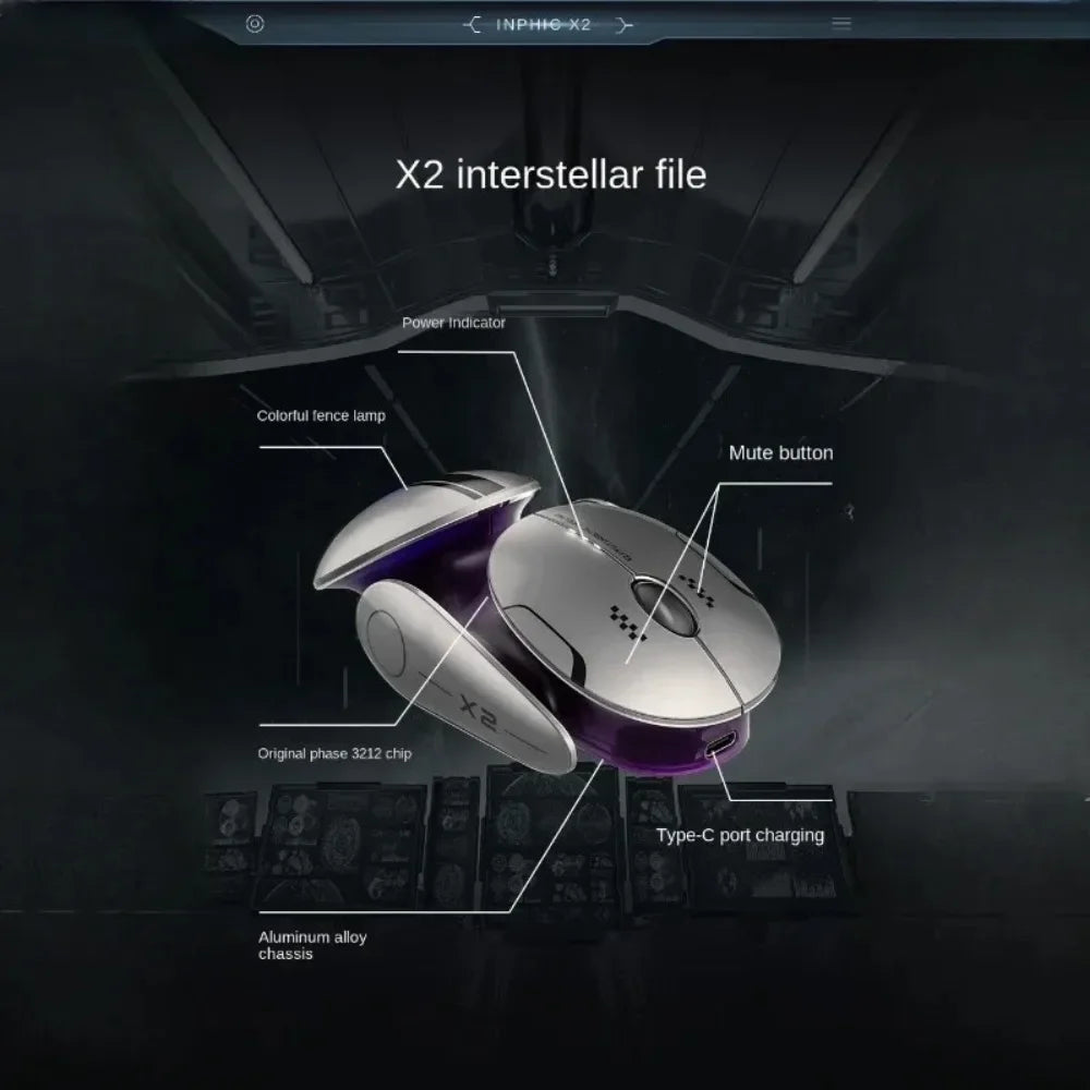 Inphic X2 Tri-Mode Metall-Bluetooth-Funkmaus, leise, wiederaufladbar, E-Sports-Hintergrundbeleuchtung, Gaming-PC- und Laptop-Zubehör, Geschenk