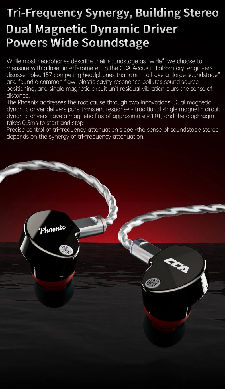 CCA Phoenix HiFi Earphones Dynamic Drive LCP Diaphragm Earphones Noise Cancelling Replaceable 2PIN Cable Gaming Wired Earphone