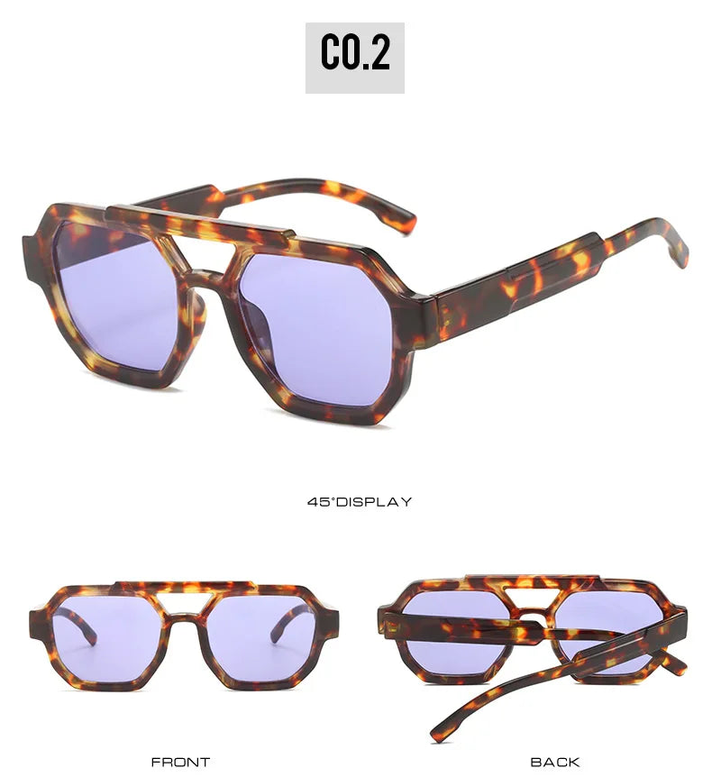 Fashion Pilot Oversized Sunglasses For Women New Double Bridges Sun Glasses Female Retro Square Leopard Purple Eyewear Trendy