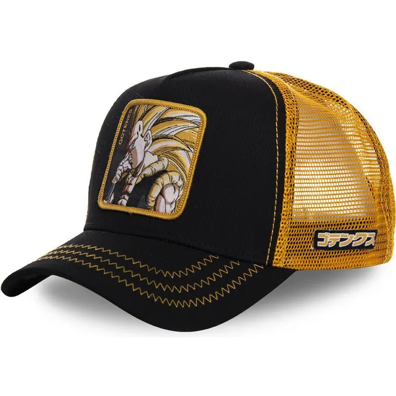 Casquette Dragon Ball Son Goku pour l'été : casquette de voyage à visière, pour homme, brodée, style hip-hop, visière pare-soleil, casquette trucker ajustable en maille
